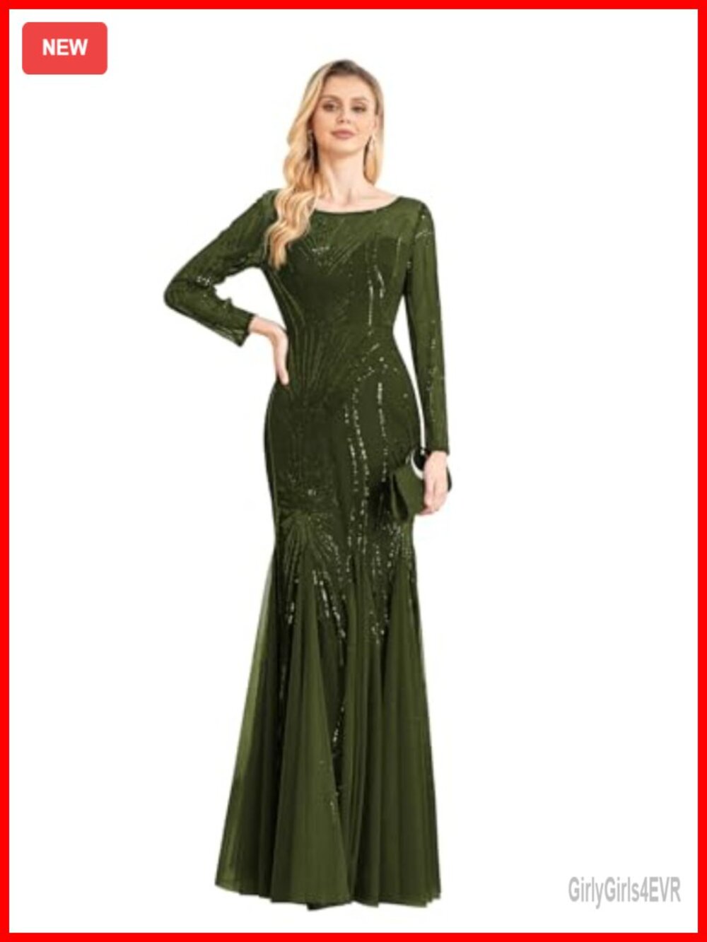 Mermaid Sequin Evening Gown Long Sleeve Formal Dress Wedding Guest